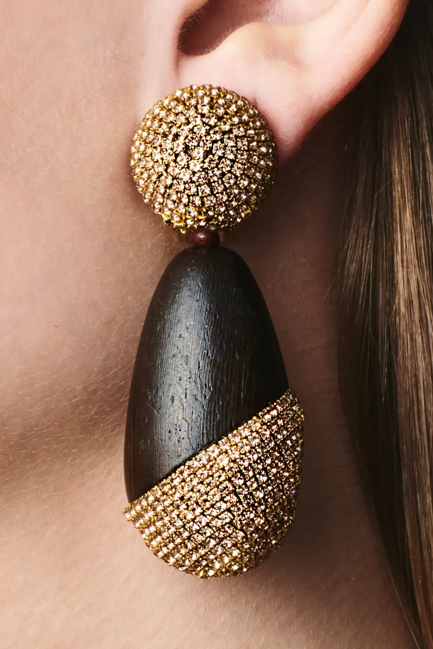 Christina Earrings-Wood/Crystals-Sachin & Babi Fashion