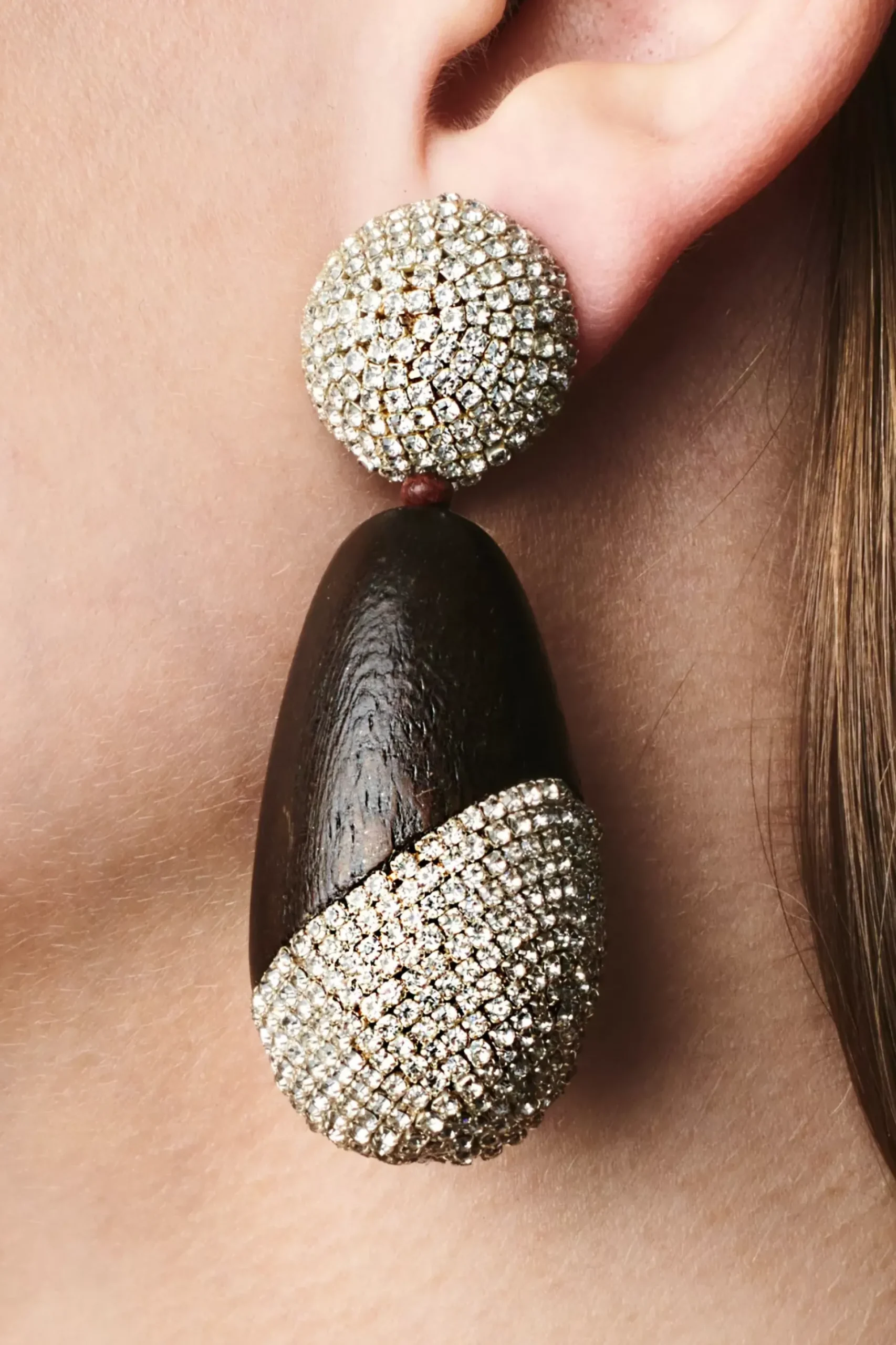 Christina Earrings-Wood/Crystals-Sachin & Babi Fashion